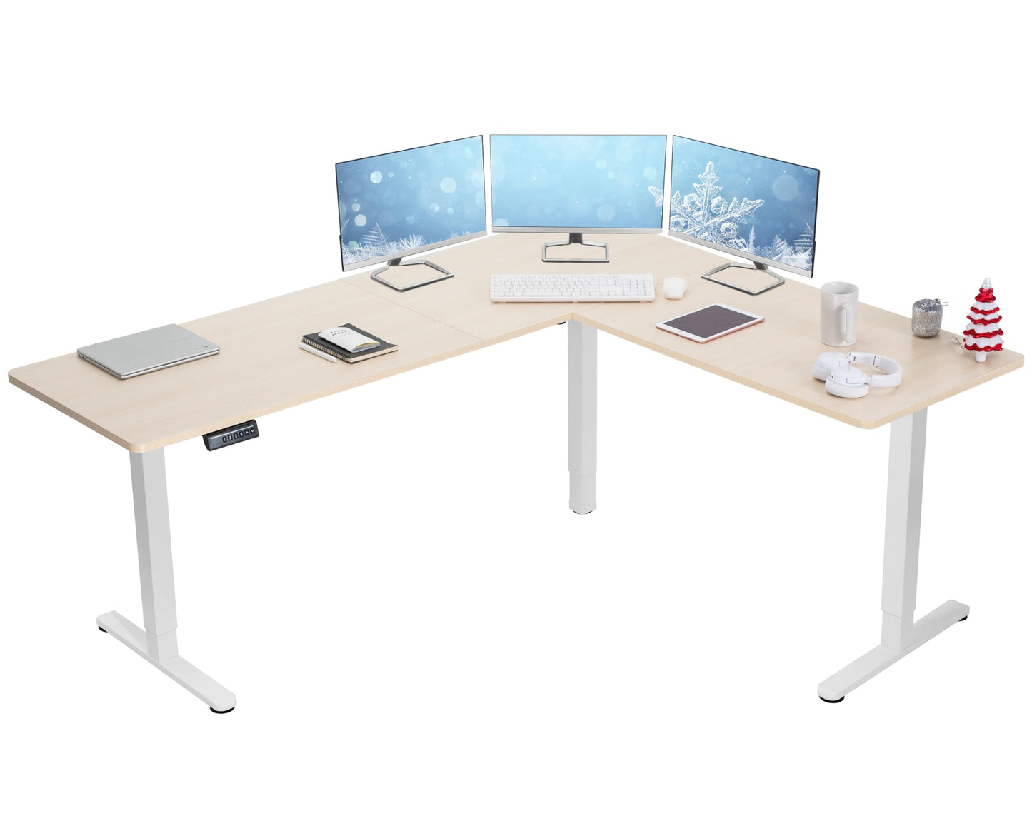 VIVO Electric Corner L-Shaped 63 x 55 inch Standing Desk, Height Adjustable, Memory Controller, White Top White Frame, DESK-E3CTW