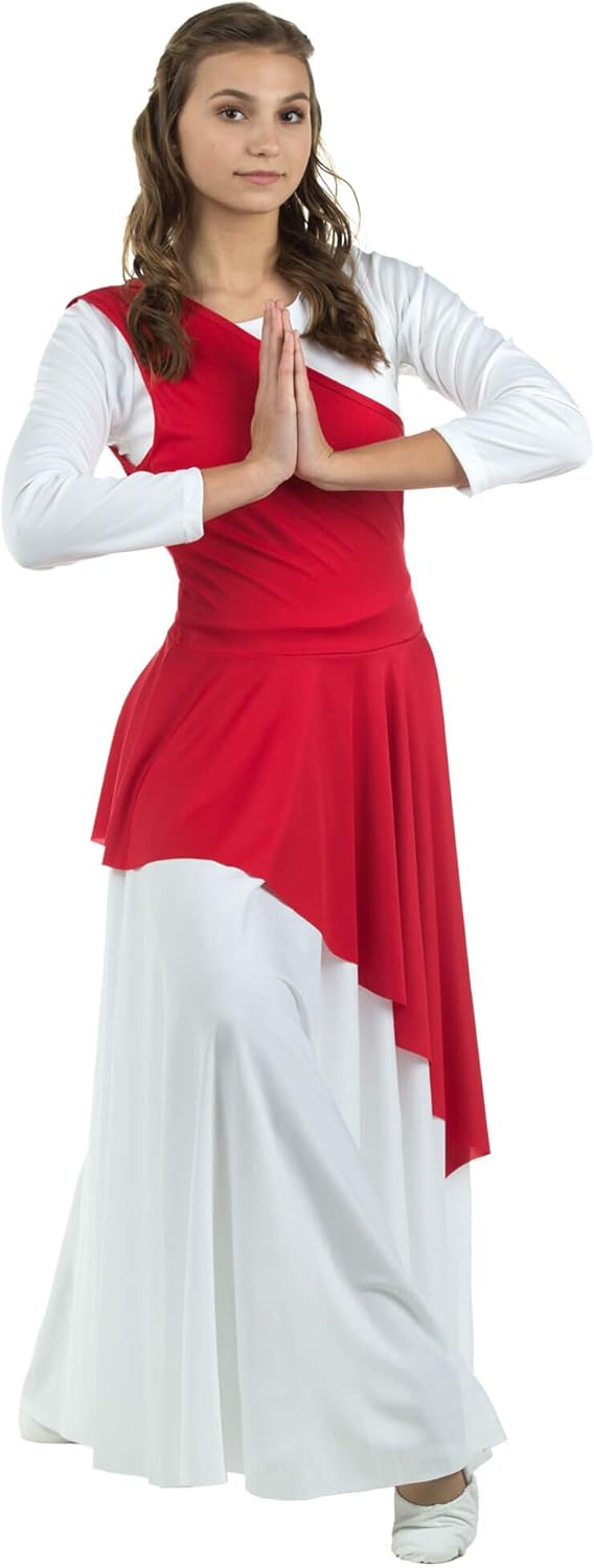 Danzcue Women's Asymmetrical Praise Dance Tunic, (White Dress Not Included)