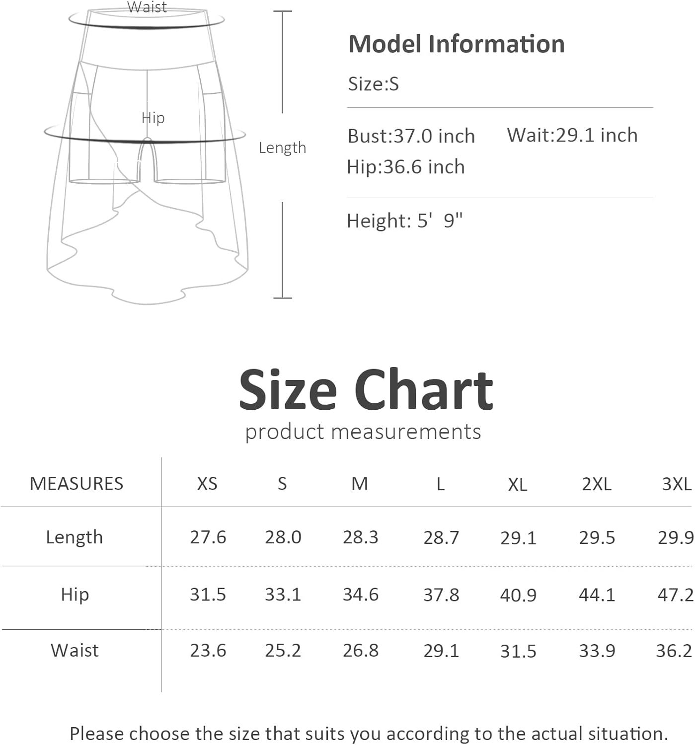 THE GYM PEOPLE Women's High Waist Wrap Ruffle Hem Asymmetric Skort High Low Flowy Midi Skirt with Shorts