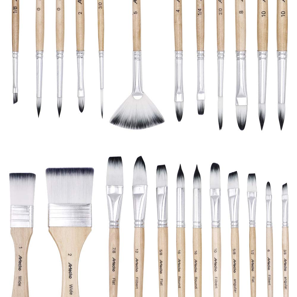 Artecho 32 PCS Paint Brushes for Acrylic Painting, Acrylic Paint Brushes for Oil, Watercolor, Acrylic, Gouache and Canvas Painting