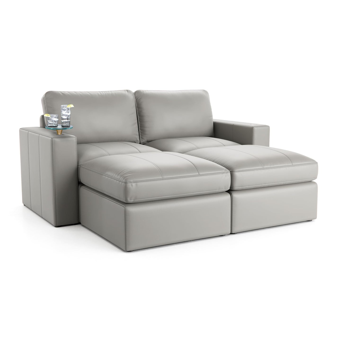 Seatcraft Wilshire Sofa with Two Ottomans, Italian Leather, Living Room, Down Feather Lining, Strong Engineered Reinforced Wood Frame, Gray