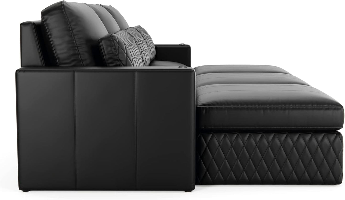 Seatcraft Diamante Sofa w/Three Ottomans, Living Room, Italian Leather, Down Feather Lining, Strong Engineered Reinforced Wood Frame, Black