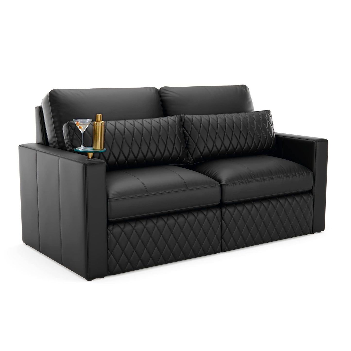 Seatcraft Diamante Sofa w/Three Ottomans, Living Room, Italian Leather, Down Feather Lining, Strong Engineered Reinforced Wood Frame, Black