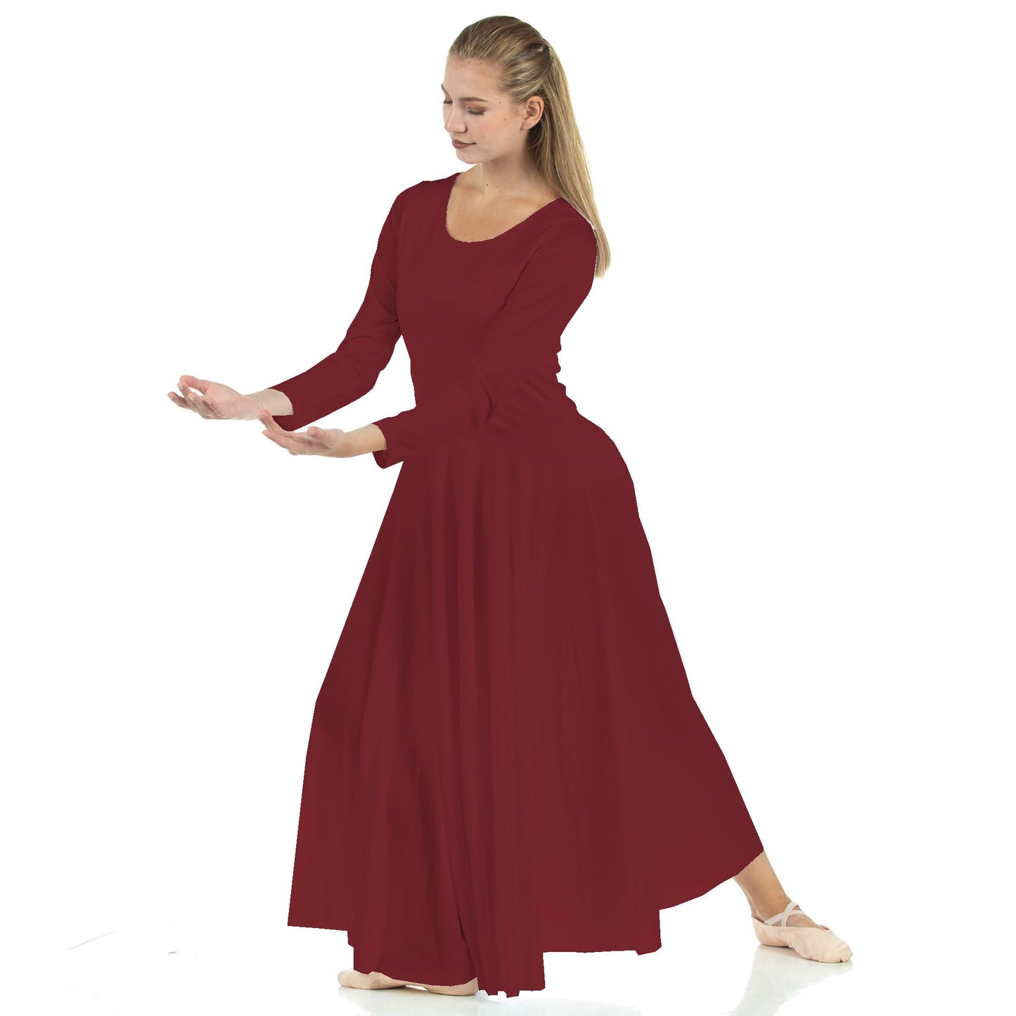 Danzcue Womens Praise Loose Fit Full Length Long Sleeve Dance Dress