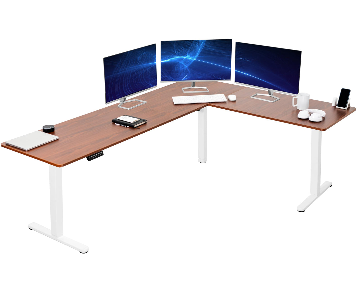 VIVO Electric Corner L-Shaped 63 x 55 inch Standing Desk, Height Adjustable, Memory Controller, White Top White Frame, DESK-E3CTW