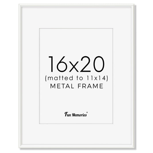 16x20 Aluminum Picture Frame White, 16"x20" Frame for Wall with Real Glass, 16 x 20 White Metal Frame, 16x20 Picture frame Matted to 11x14