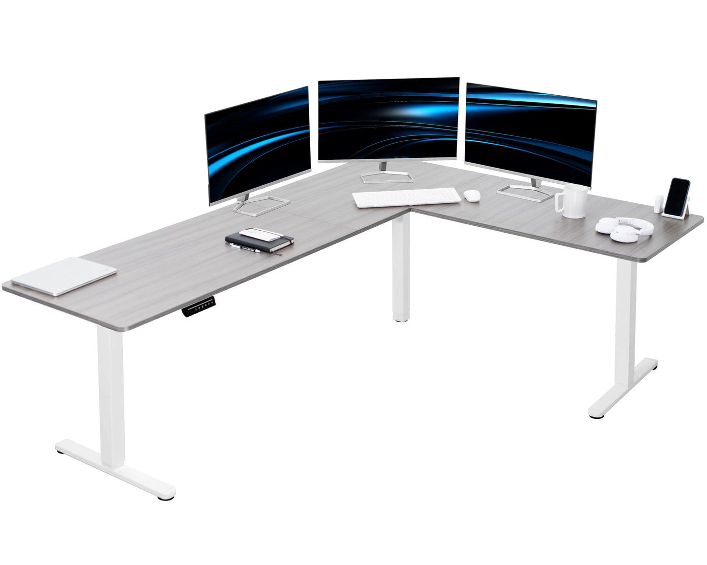 VIVO Electric Corner L-Shaped 63 x 55 inch Standing Desk, Height Adjustable, Memory Controller, White Top White Frame, DESK-E3CTW