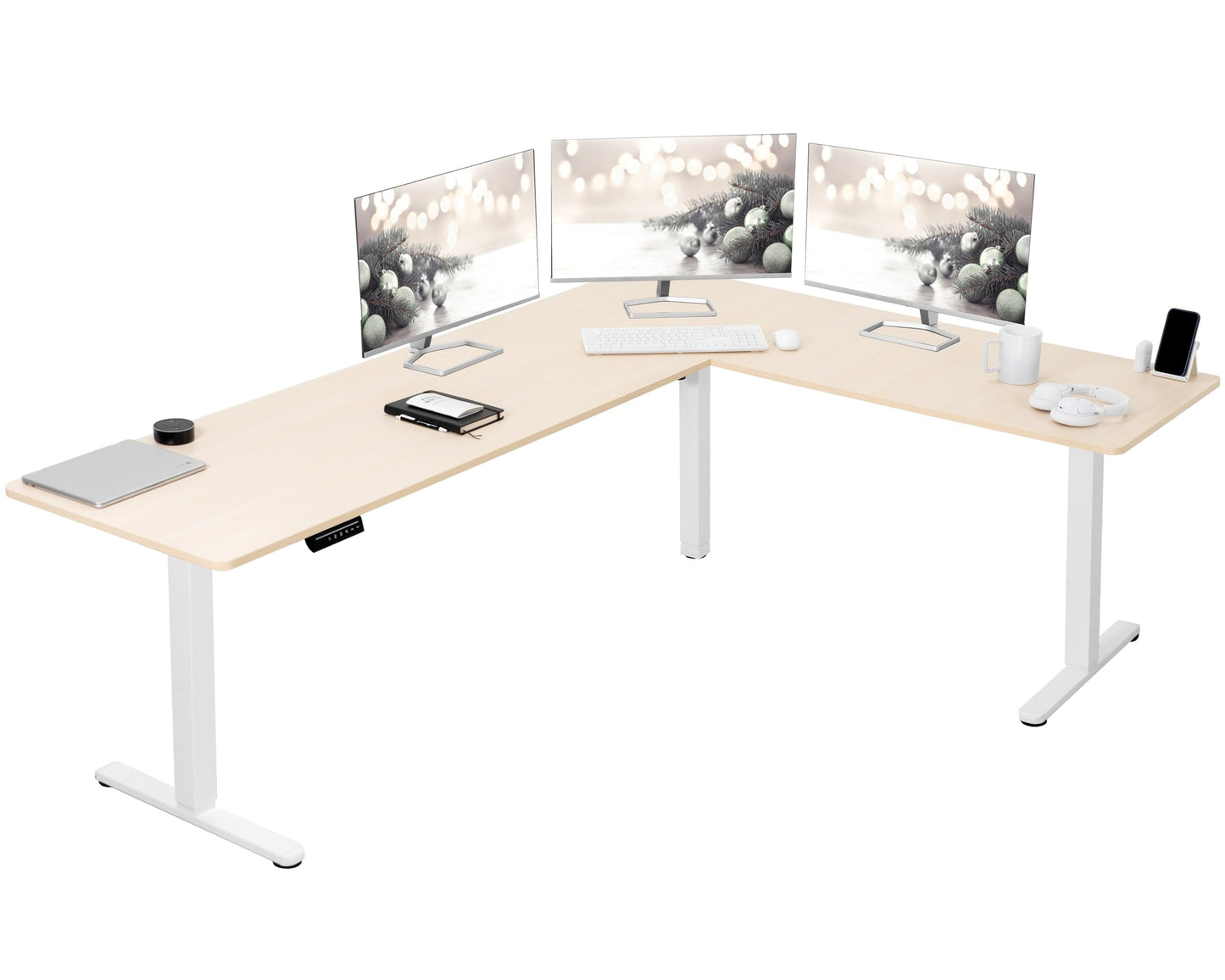 VIVO Electric Corner L-Shaped 63 x 55 inch Standing Desk, Height Adjustable, Memory Controller, White Top White Frame, DESK-E3CTW