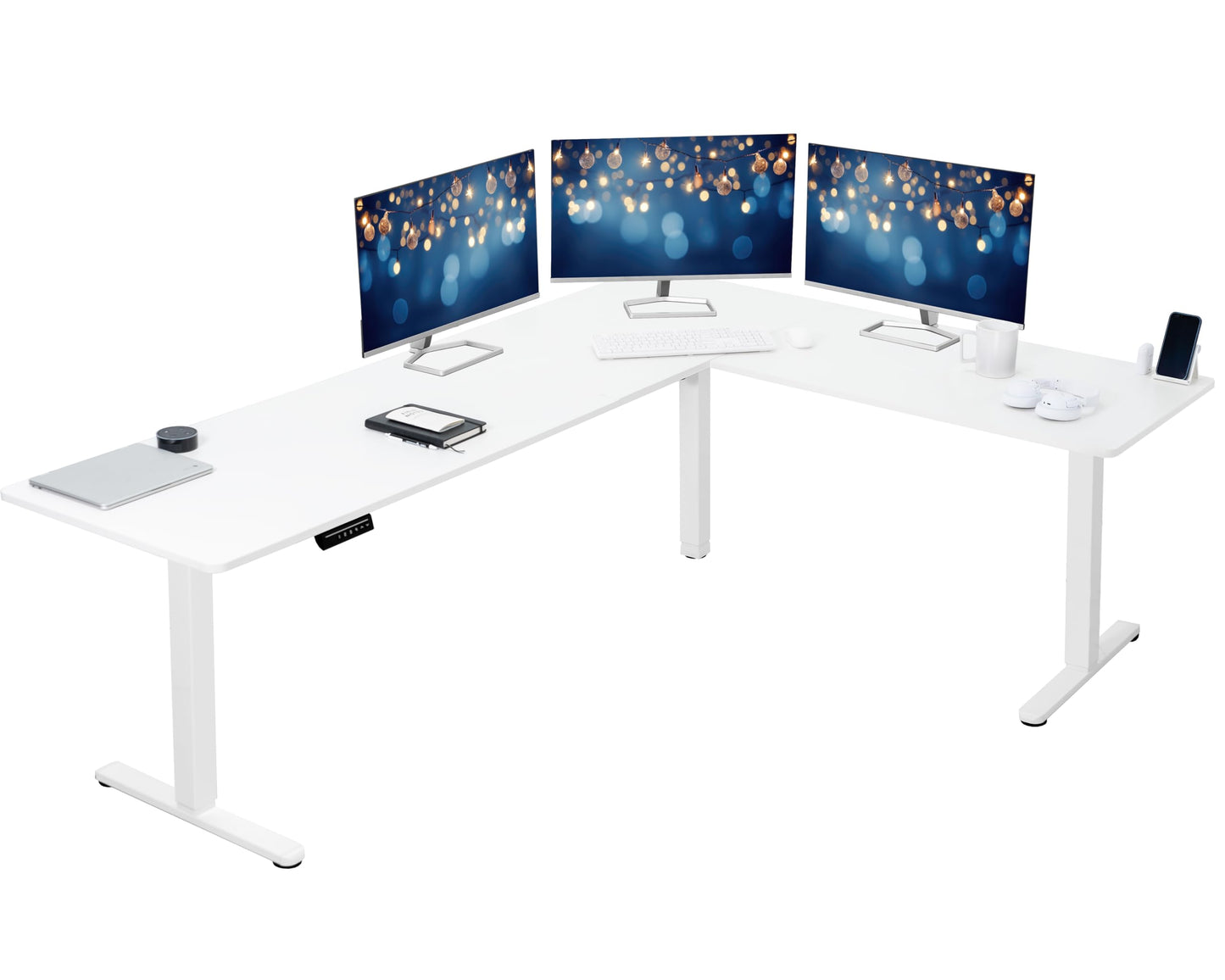 VIVO Electric Corner L-Shaped 63 x 55 inch Standing Desk, Height Adjustable, Memory Controller, White Top White Frame, DESK-E3CTW