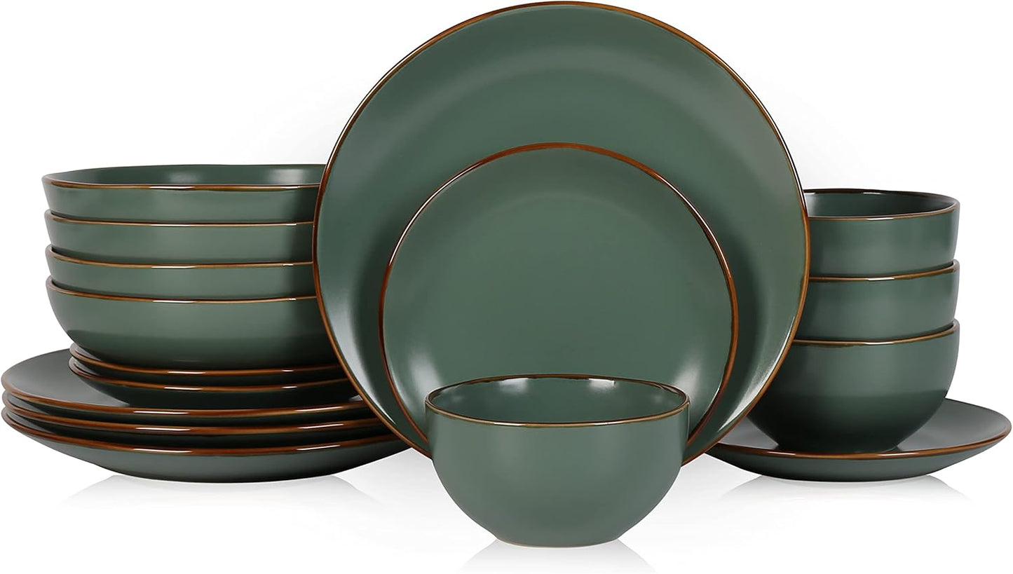 Stone Lain Brasa Modern Stoneware 16 Piece Dinnerware Sets, Plates and Bowls Sets, Dish Set for 4, Green