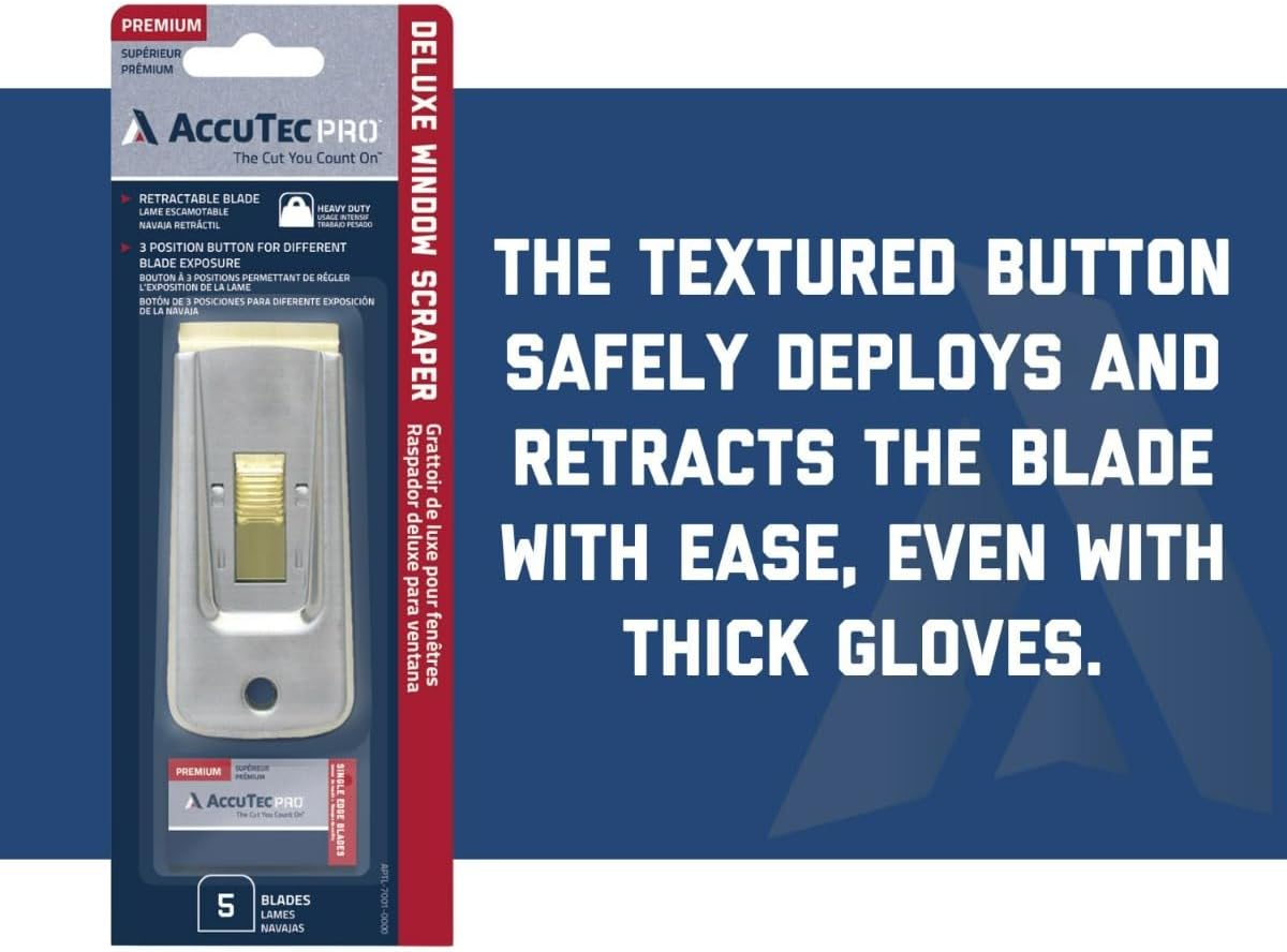 Heavy Duty Window Scraper with 5 Blades - Full Metal Body for Longevity and High Carbon Steel Blades for Optimized Sharpness and Durability - APTL-7001