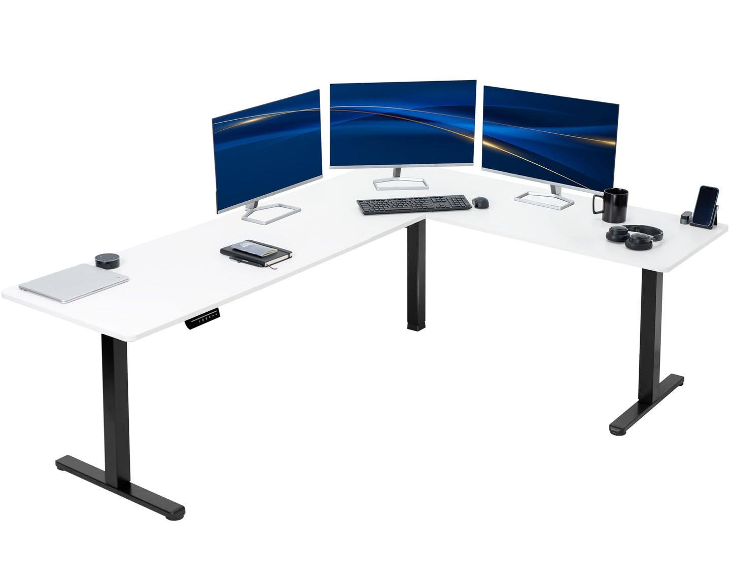 VIVO Electric Corner L-Shaped 63 x 55 inch Standing Desk, Height Adjustable, Memory Controller, White Top White Frame, DESK-E3CTW