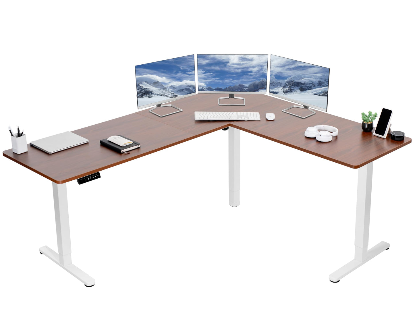 VIVO Electric Corner L-Shaped 63 x 55 inch Standing Desk, Height Adjustable, Memory Controller, White Top White Frame, DESK-E3CTW