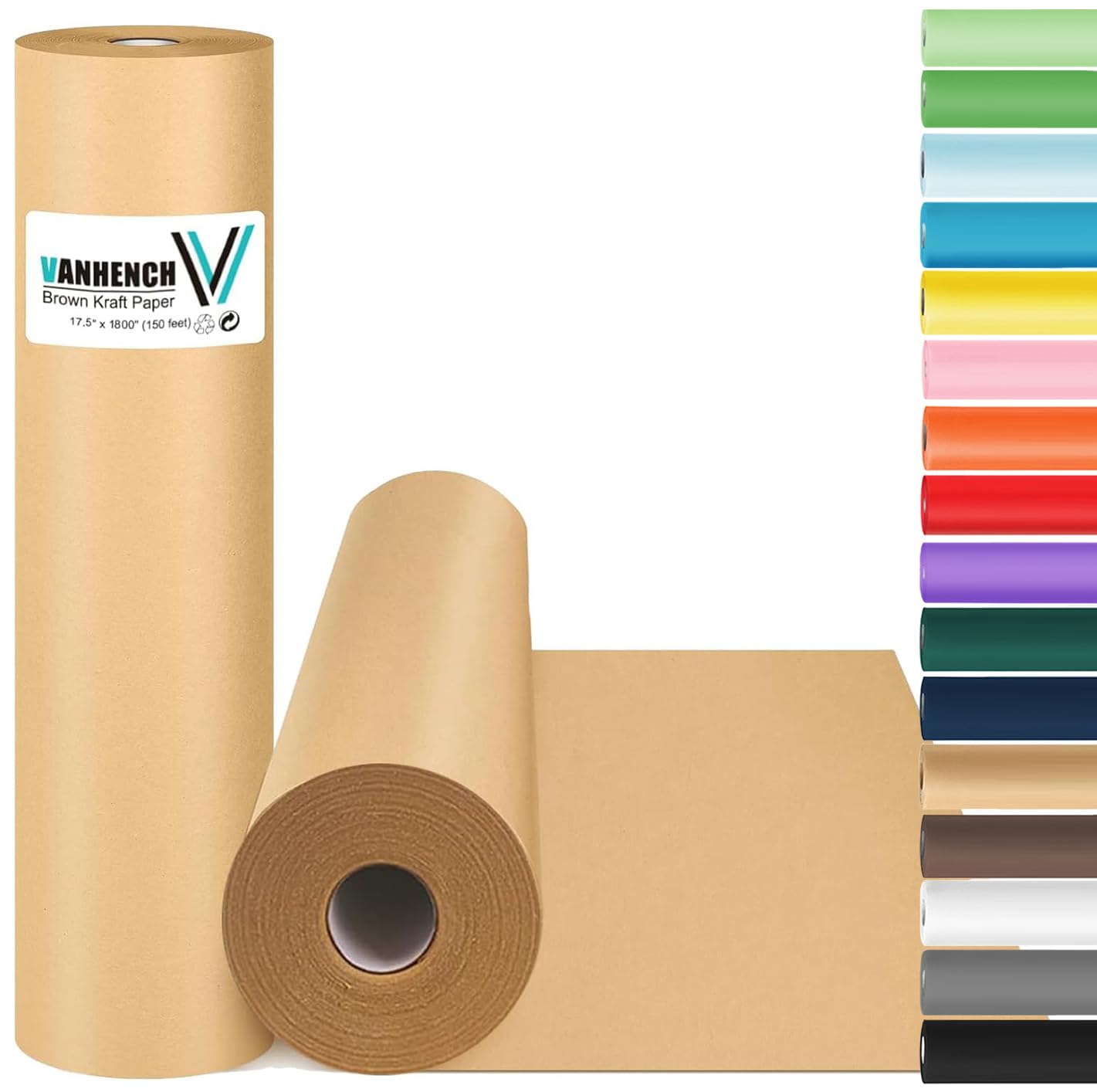 Vanhench Brown Wrapping Paper, Craft Kraft Paper 17.5"x 1200"(100') for Gift Wrapping Bulletin Board Arts & Crafts, Bouquet Flower Table Covering Poster Packing Shipping Moving Supplies 70GSM 50LB