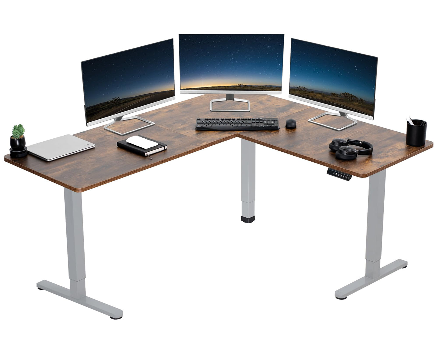 VIVO Electric Corner L-Shaped 63 x 55 inch Standing Desk, Height Adjustable, Memory Controller, White Top White Frame, DESK-E3CTW