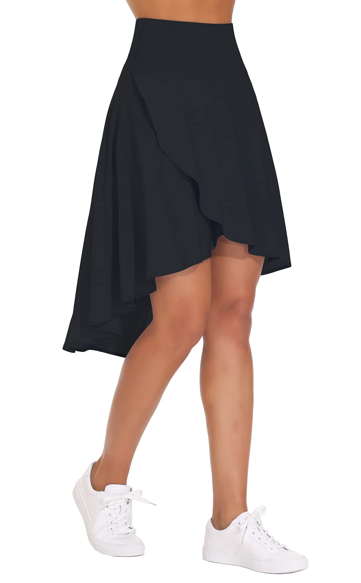 THE GYM PEOPLE Women's High Waist Wrap Ruffle Hem Asymmetric Skort High Low Flowy Midi Skirt with Shorts