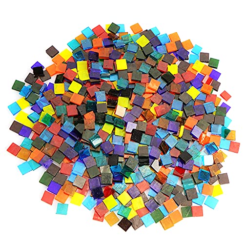 Lanyani 1050 Pieces Mixed Shapes Glass Mosaic Tiles for Crafts, Colorful Stained Glass Pieces for Mosaic Projects