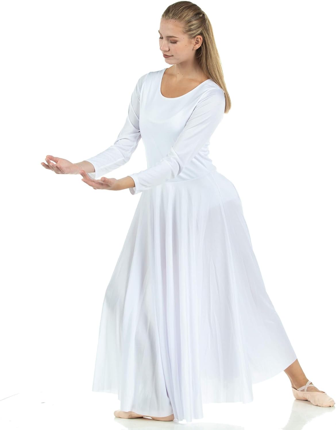 Danzcue Womens Praise Loose Fit Full Length Long Sleeve Dance Dress