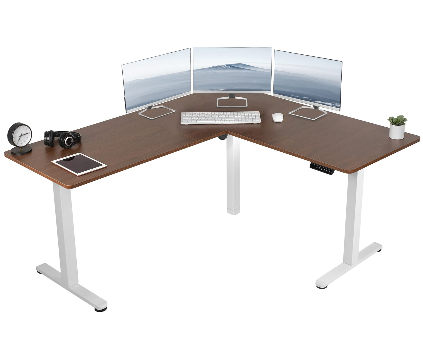 VIVO Electric Corner L-Shaped 63 x 55 inch Standing Desk, Height Adjustable, Memory Controller, White Top White Frame, DESK-E3CTW