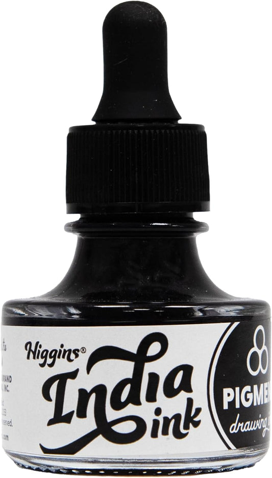 Higgins Black India Pigmented Drawing Ink - for Artists and Students - 1 oz. Glass Bottle (HIG44201)