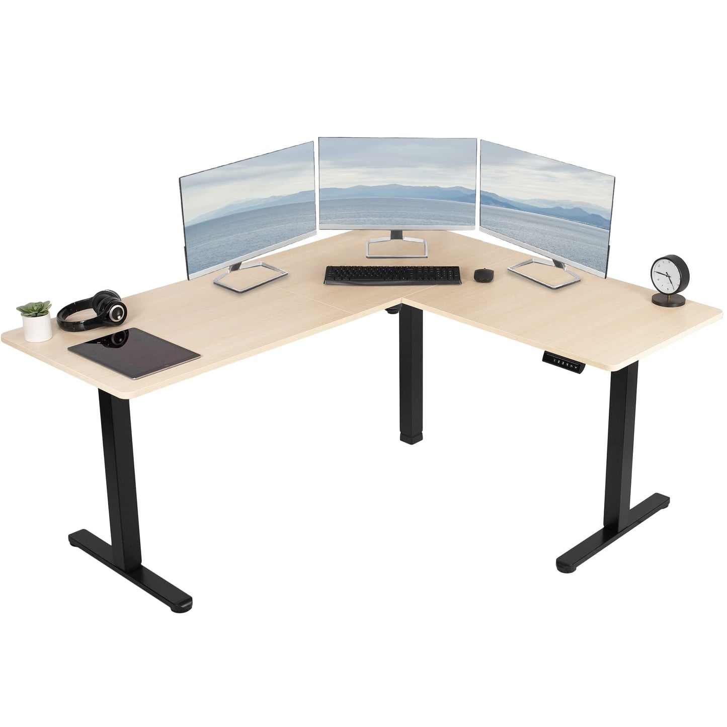 VIVO Electric Corner L-Shaped 63 x 55 inch Standing Desk, Height Adjustable, Memory Controller, White Top White Frame, DESK-E3CTW