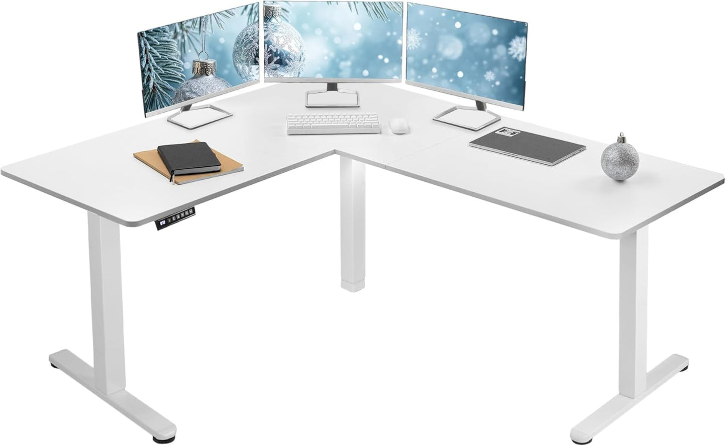 VIVO Electric Corner L-Shaped 63 x 55 inch Standing Desk, Height Adjustable, Memory Controller, White Top White Frame, DESK-E3CTW