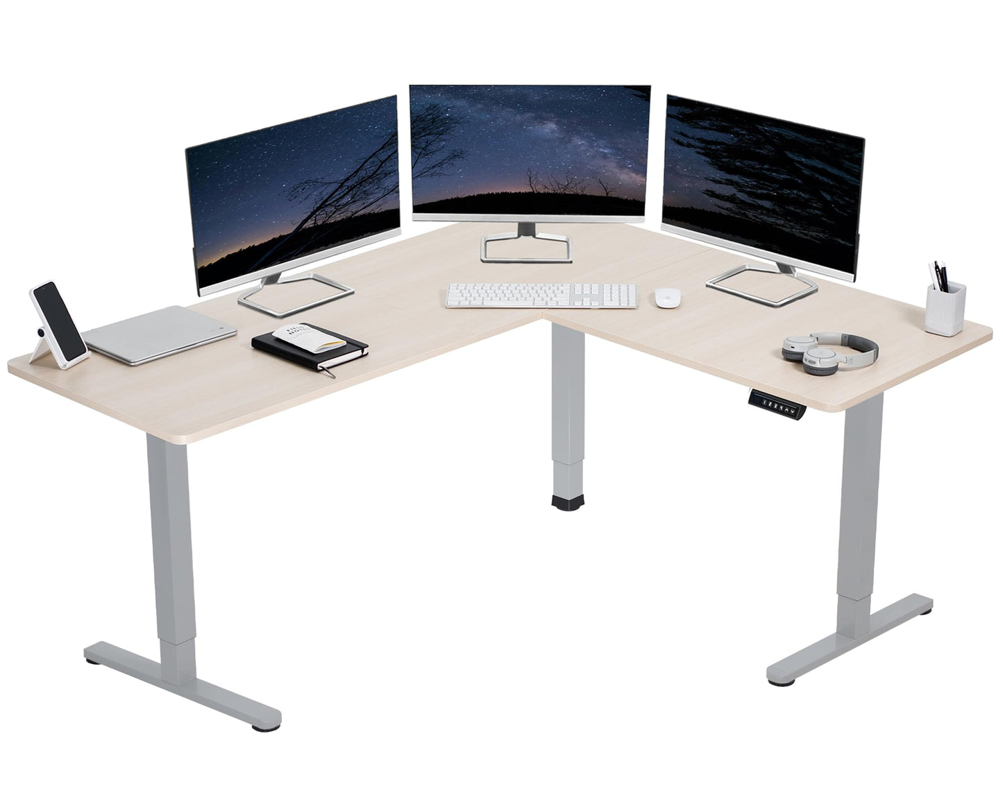 VIVO Electric Corner L-Shaped 63 x 55 inch Standing Desk, Height Adjustable, Memory Controller, White Top White Frame, DESK-E3CTW