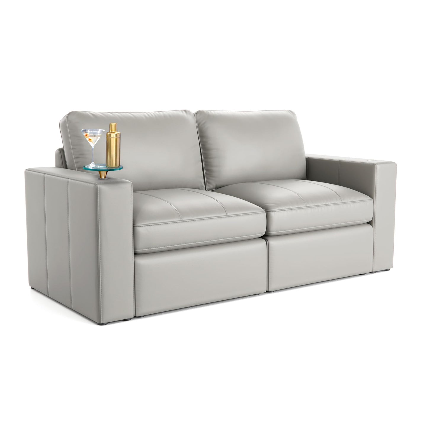 Seatcraft Wilshire Sofa with Two Ottomans, Italian Leather, Living Room, Down Feather Lining, Strong Engineered Reinforced Wood Frame, Gray