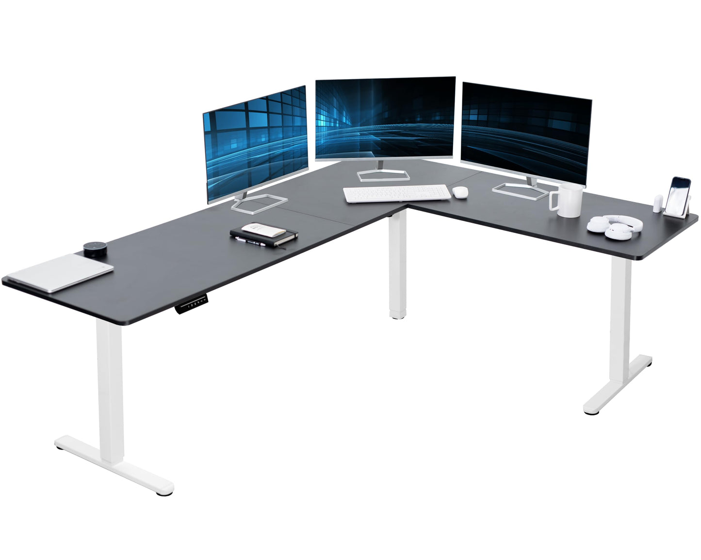 VIVO Electric Corner L-Shaped 63 x 55 inch Standing Desk, Height Adjustable, Memory Controller, White Top White Frame, DESK-E3CTW