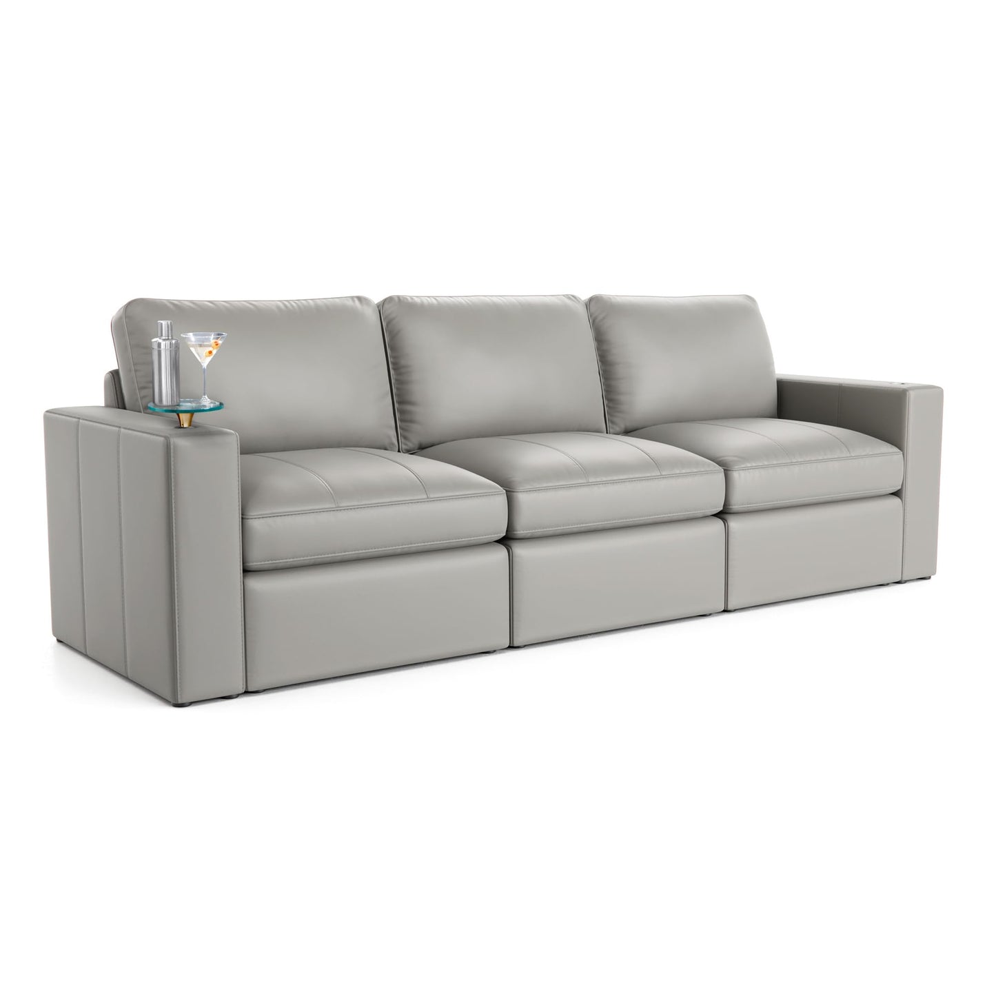 Seatcraft Wilshire Sofa with Two Ottomans, Italian Leather, Living Room, Down Feather Lining, Strong Engineered Reinforced Wood Frame, Gray