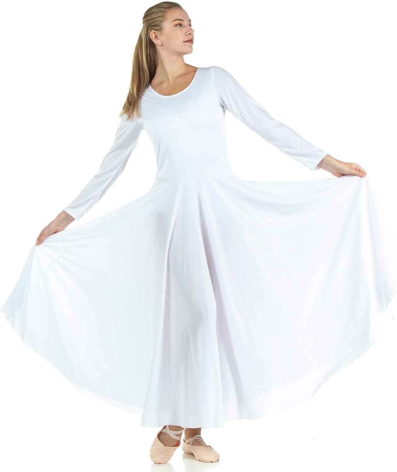 Danzcue Womens Praise Loose Fit Full Length Long Sleeve Dance Dress