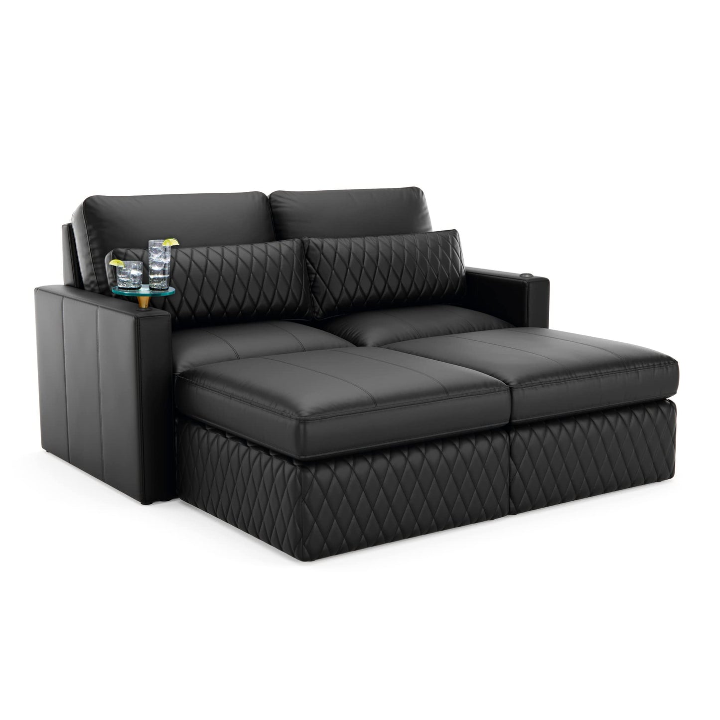 Seatcraft Diamante Sofa w/Three Ottomans, Living Room, Italian Leather, Down Feather Lining, Strong Engineered Reinforced Wood Frame, Black