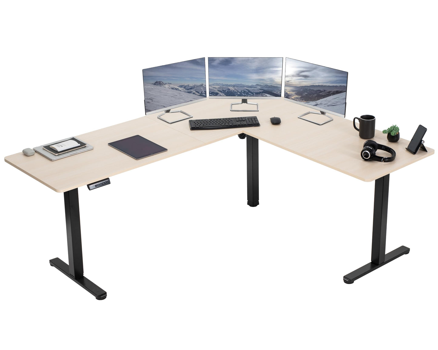 VIVO Electric Corner L-Shaped 63 x 55 inch Standing Desk, Height Adjustable, Memory Controller, White Top White Frame, DESK-E3CTW