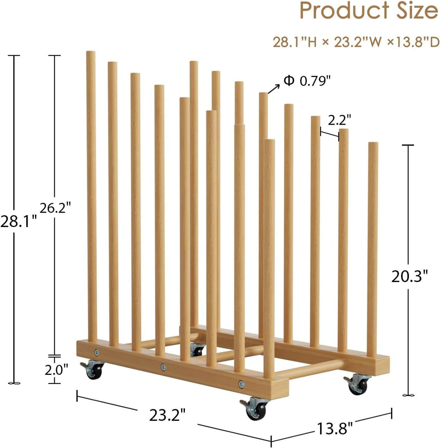 Art Storage Rack with Caster Wheels Art Drying Rack Wood Storage Stand for Canvas Storage, Drawing Board Storage Rack, Printed Matter, Paper Pad for Art Studio, Gallery, Artworks