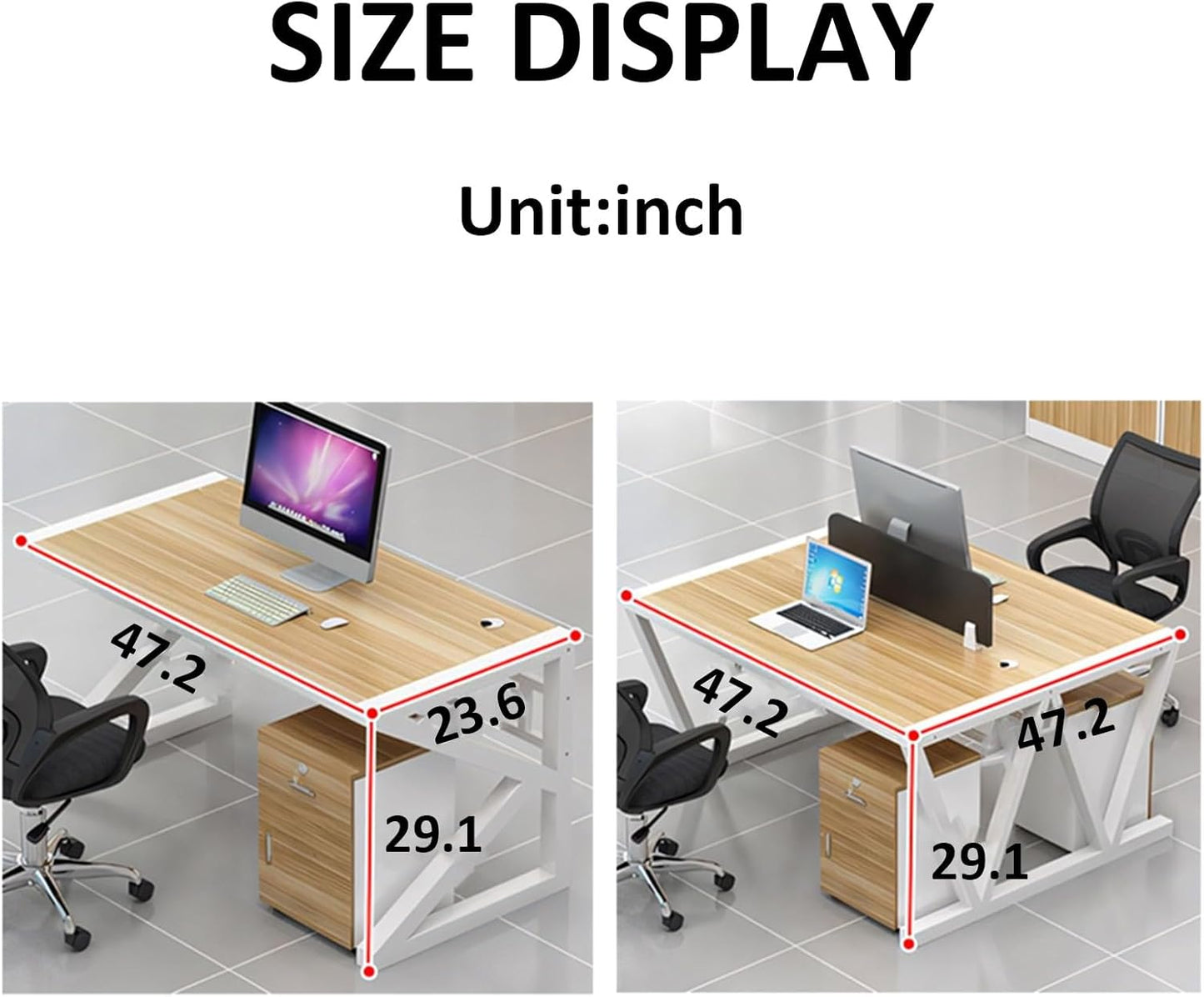 Modern Dual-Workstation Office Desk with Built-in Partition, Sturdy X-Frame Design for Two-Person Collaboration, Spacious Shared Work Surface for Business (Black Frame, L47.24 x W47.24 x H29.13)