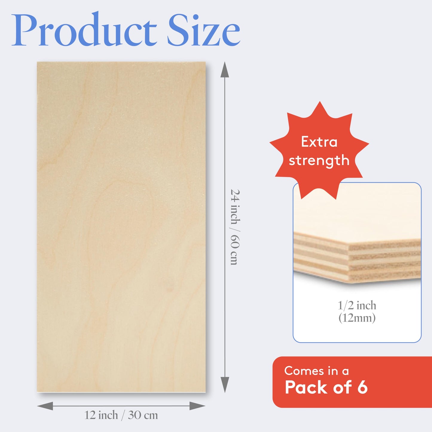 Baltic Birch Plywood 24 x 24 x 1/2 Inch - 12 mm Craft Wood, Pack of 2 B/BB Grade, Stronger Than Basswood Sheets or Balsa Wood, Perfect for Laser, CNC Cutting, Wood Shelves, by Woodpeckers