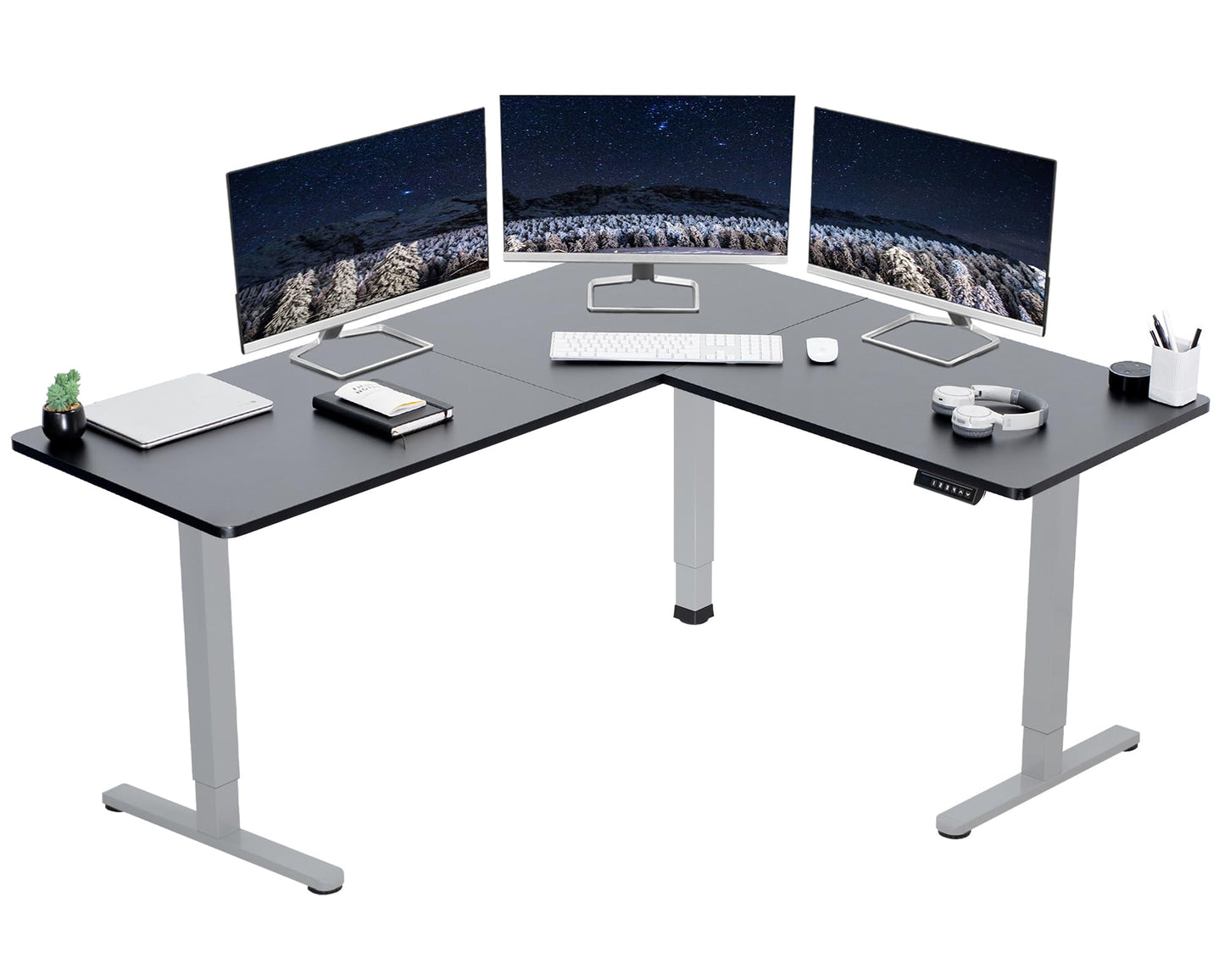 VIVO Electric Corner L-Shaped 63 x 55 inch Standing Desk, Height Adjustable, Memory Controller, White Top White Frame, DESK-E3CTW