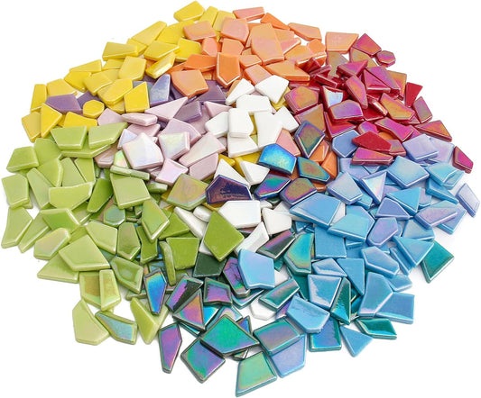 Iridescent Glass Mosaic Tiles for Crafts Bulk,200g Broken Glass Mosaic, Irregular Mosaic Glass Pieces for Garden Crafts Kits,DIY Glass Mosaic Art Decor