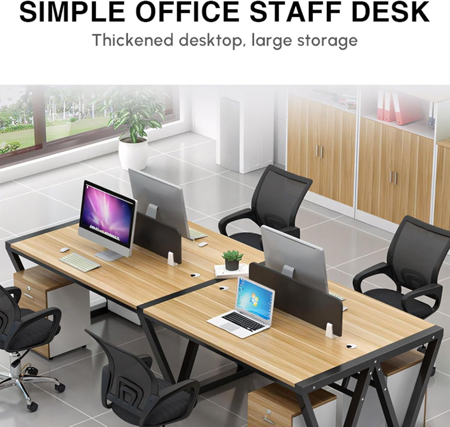 Modern Dual-Workstation Office Desk with Built-in Partition, Sturdy X-Frame Design for Two-Person Collaboration, Spacious Shared Work Surface for Business (Black Frame, L47.24 x W47.24 x H29.13)