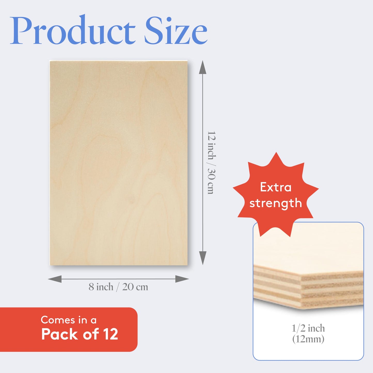 Baltic Birch Plywood 24 x 24 x 1/2 Inch - 12 mm Craft Wood, Pack of 2 B/BB Grade, Stronger Than Basswood Sheets or Balsa Wood, Perfect for Laser, CNC Cutting, Wood Shelves, by Woodpeckers