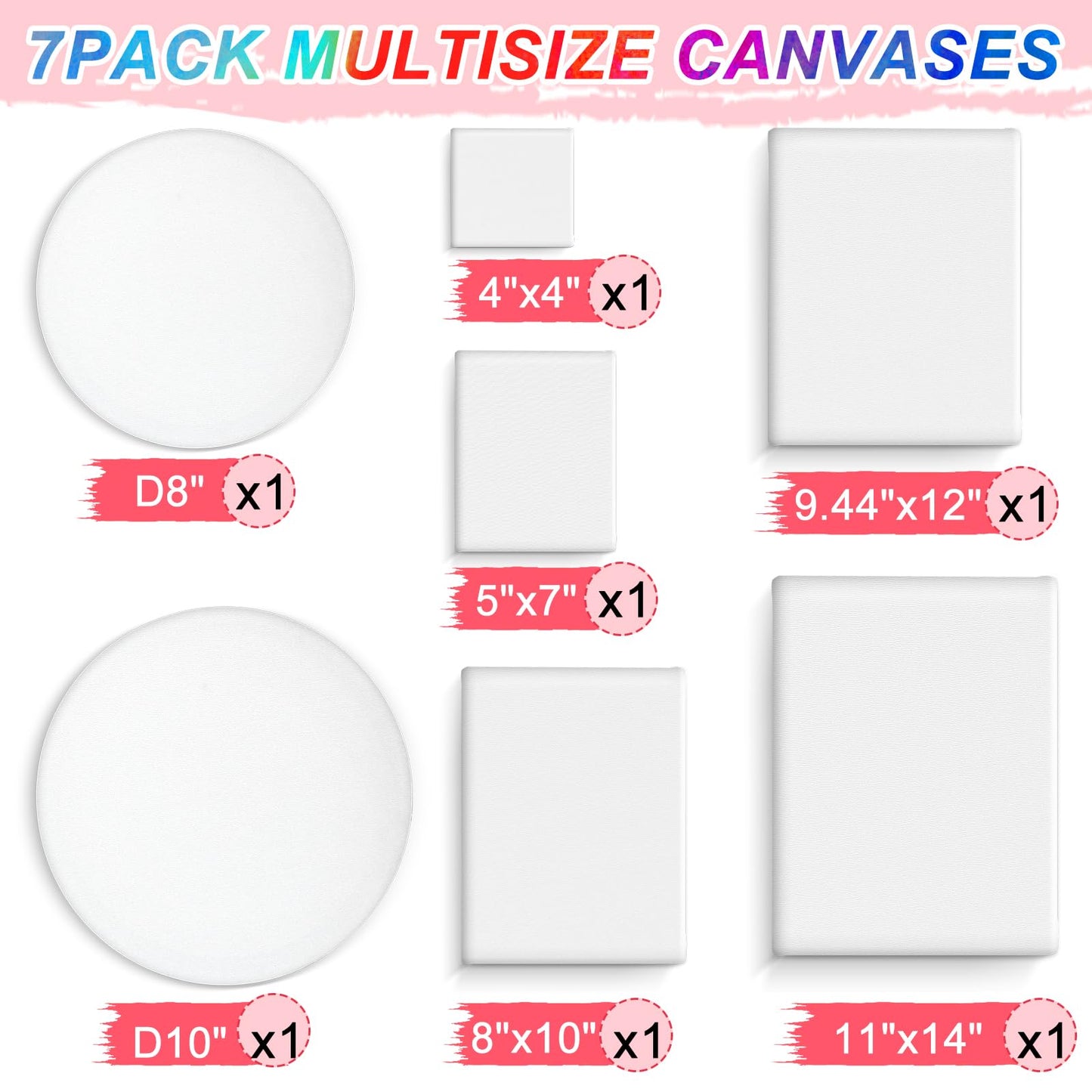 3 Pack Canvases for Painting with Multi Pack 11x14, 5x7, 8x10, Painting Canvas for Oil & Acrylic Paint