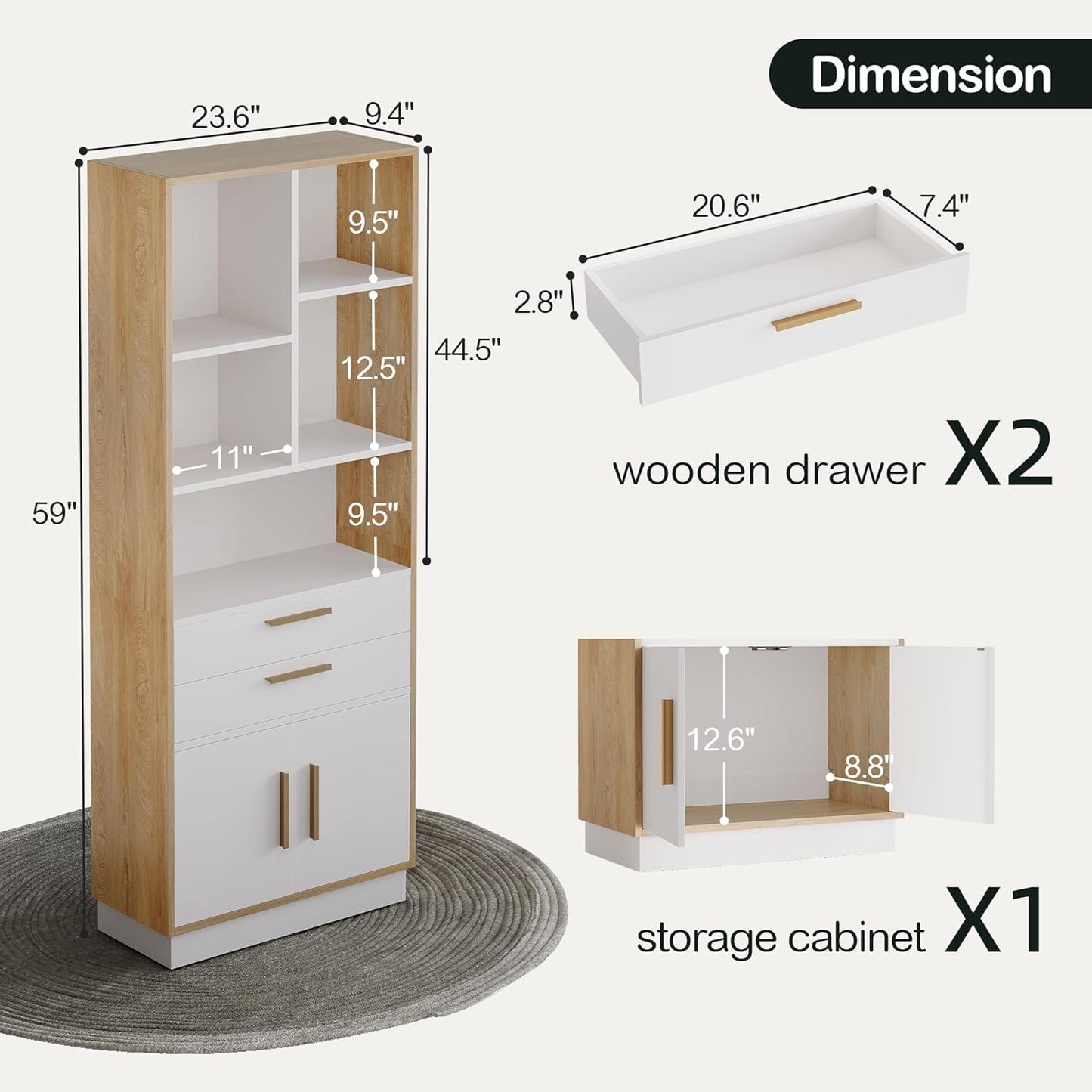 Furniture Sets 67" L Shaped Standing Desk, a Book Shelf with Drawers, and a Wood Lateral File Cabinet for Home Office, Light Walnut