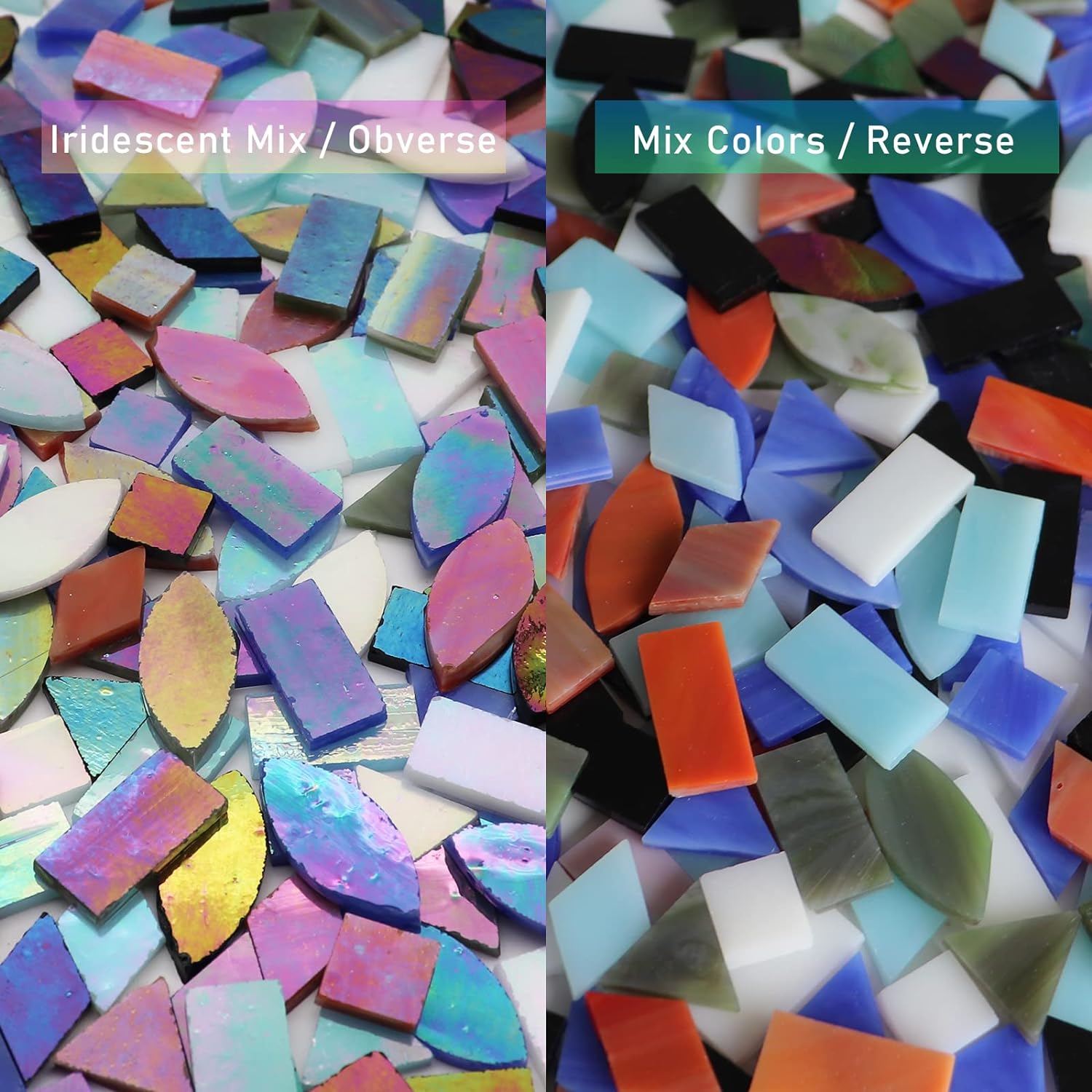 LITMIND Iridescent Glass Mosaic Tiles for Crafts, 240 Pieces 5 Shapes Mixed Stained Glass Sheets, Mosaic Kits for Adults (Iridescent Mix)