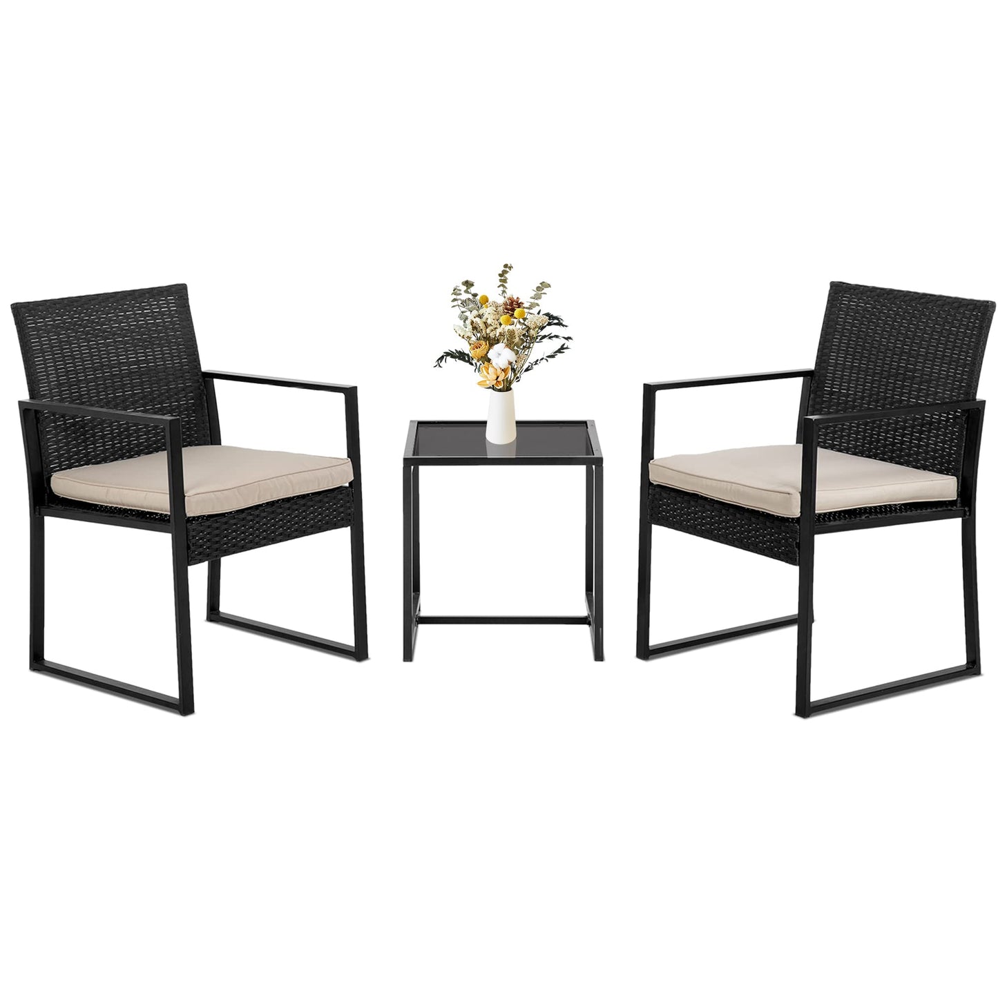 FDW Patio Furniture Set 4 Pieces Outdoor Rattan Chair Wicker Sofa Garden Conversation Bistro Sets for Yard,Pool or Backyard