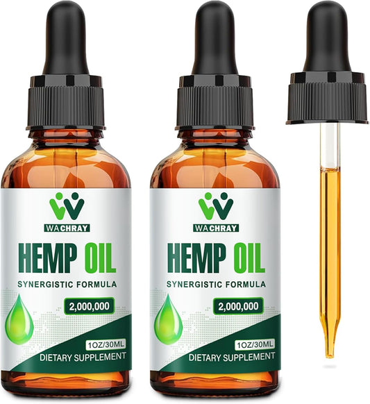 2 Pack Hemp Oil Drops High Potency - 2,000,000 Maximum Strength Natural Hemp Oil - Organic Grown in The USA - C02 Extraction, Vegan, Non-GMO Hemp Tincture