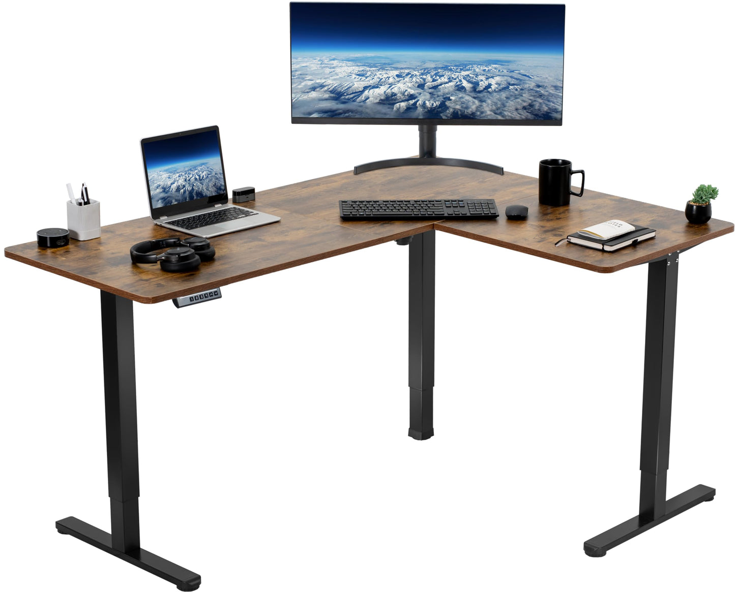 VIVO Electric Corner L-Shaped 63 x 55 inch Standing Desk, Height Adjustable, Memory Controller, White Top White Frame, DESK-E3CTW