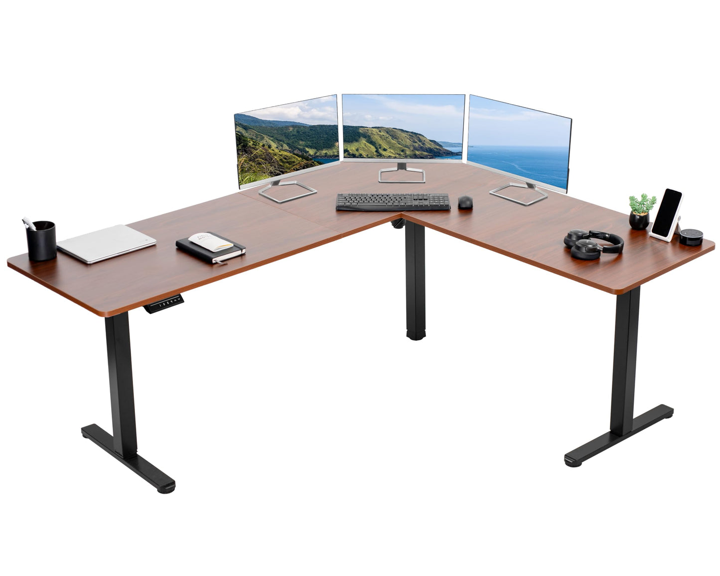 VIVO Electric Corner L-Shaped 63 x 55 inch Standing Desk, Height Adjustable, Memory Controller, White Top White Frame, DESK-E3CTW