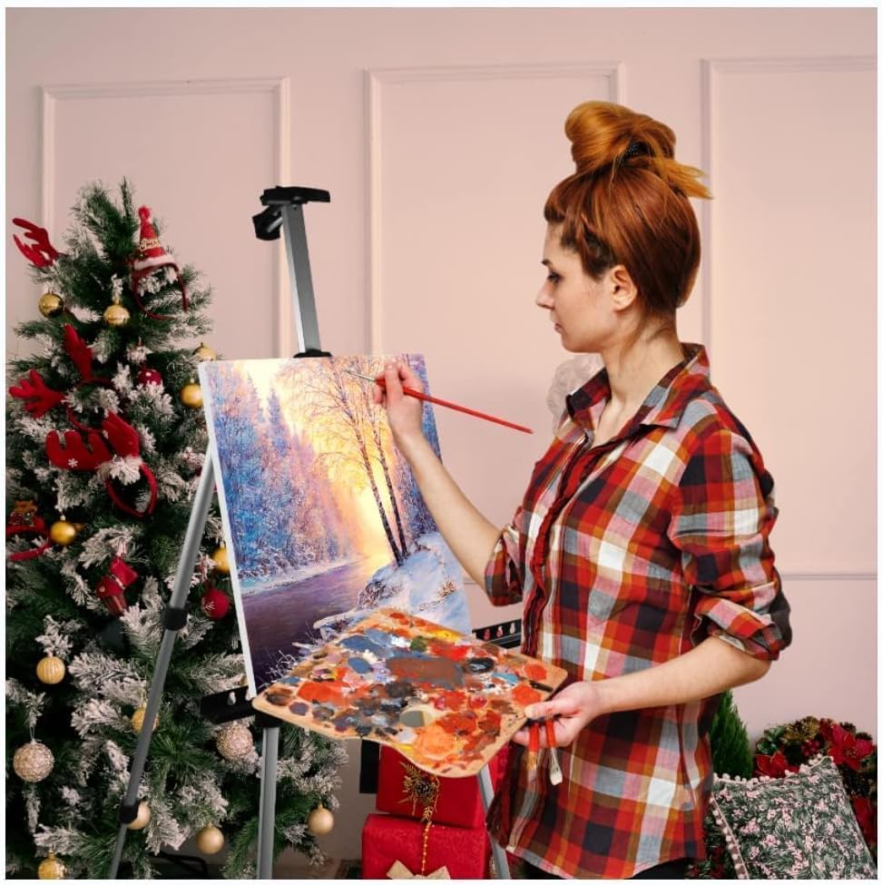 RRFTOK Art Painting Artist Easel Stand,Aluminum Metal Tripod Adjustable Art Easel for Painting Canvases Height from 17 to 66 Inch,Carry Bag for Table-Top/Floor Drawing and Displaying- Silver