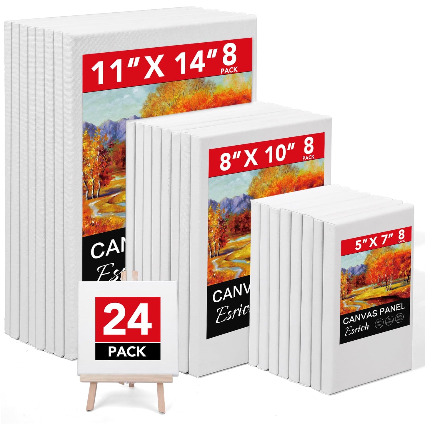 3 Pack Canvases for Painting with Multi Pack 11x14, 5x7, 8x10, Painting Canvas for Oil & Acrylic Paint