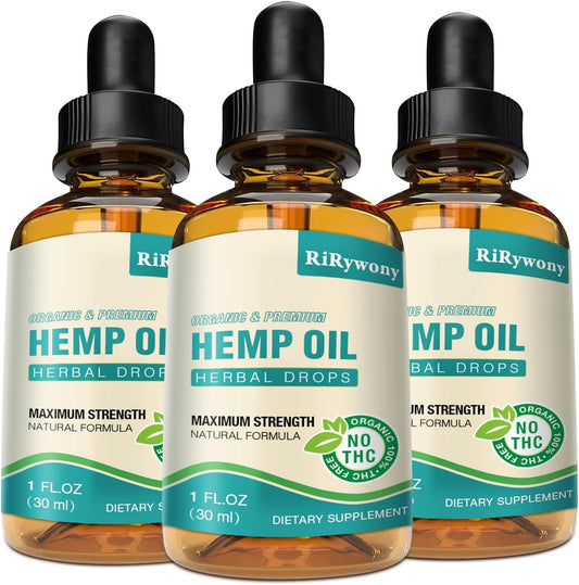 Hemp Oil High Potency - 3 Pack Maximum Strength Organic Hemp Drops for aldult Natural Relax - Relief Good Mood- Hemp Oils Tincture with Vegan, Non-GMO, Grown and Made in USA